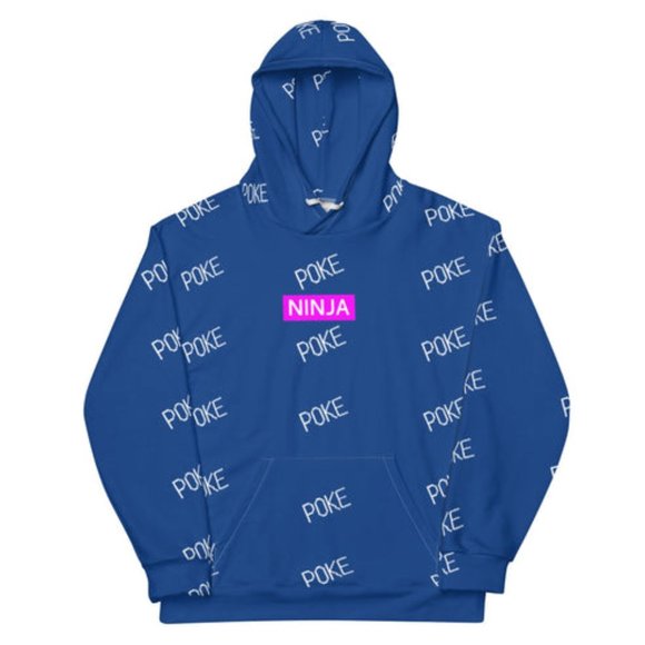 PokeGang Unisex Blue Long Sleeve Side Kangaroo Pocket Soft Ninja Poke Hoodie - Picture 1 of 2